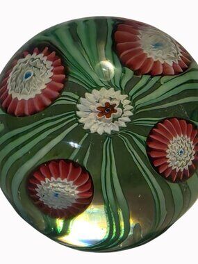 Vtg Murano Millefiori Art Glass Paperweight Fratelli Toso Style  Flowers & Stems